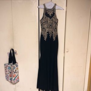 High neck gown with gold detail